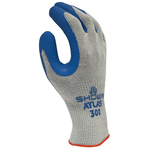 Product Cover SHOWA 300L-09 Atlas Fit 300 Rubber-Coated Gloves, Large, Gray/Blue (12 Pair)