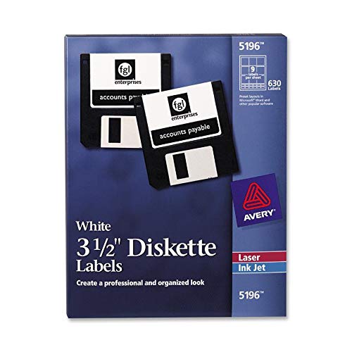 Product Cover Avery 5196 White 3-1/2-Inch Diskette Labels, Laser/Inkjet, 630 Labels/Box