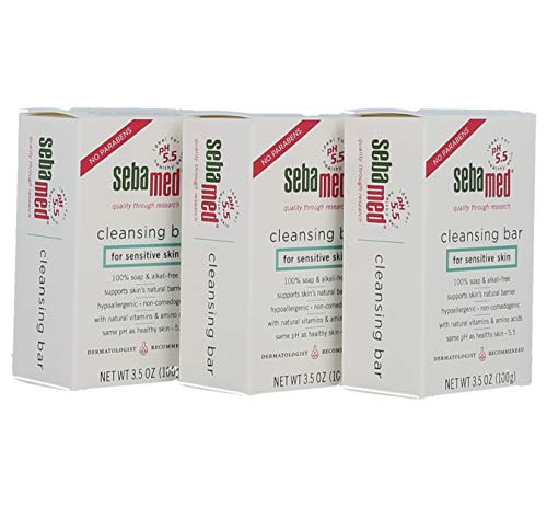 Product Cover Sebamed Sensitive Skin Cleansing Bar 3 Pack (10.5 ounce) - Hypoallergenic and Dermatologist Recommended.  No Detergents that may Irritate Skin Conditions