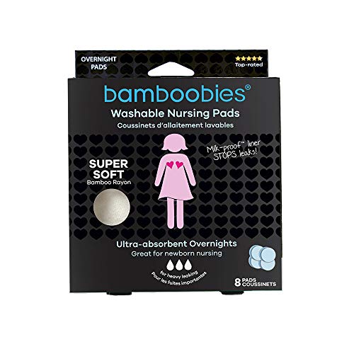 Product Cover Bamboobies Reusable Nursing Pads (4 Pairs), for Breastfeeding, Ultra-Absorbent Overnight Washable Pads, Milk Proof Liner that Stops Leaks, Great for Newborn Nursing