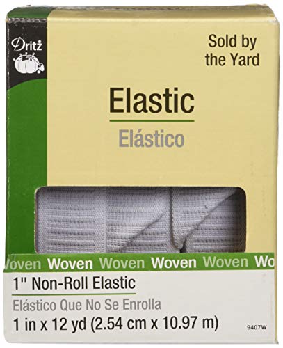 Product Cover Dritz 9407W Non-Roll Woven Elastic, White, 1-Inch by 12-Yard