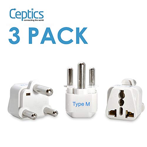 Product Cover Ceptics South Africa Travel Plug Adapter (Type M) - 3 Pack [Grounded & Universal] (GP-10L-3PK)