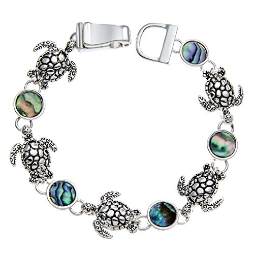 Product Cover PammyJ Silvertone Turtle Charms and Abalone Bracelet with Magnetic Closure