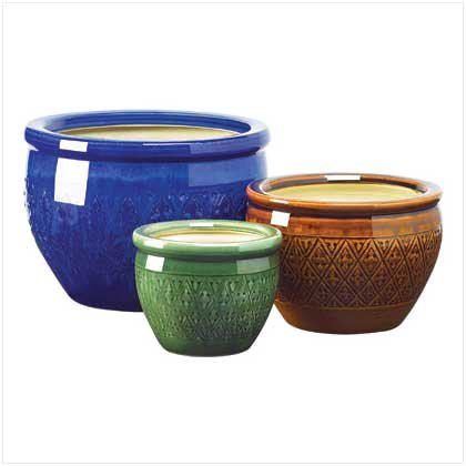 Product Cover Gifts & Decor Jewel Tone Flower Pot Trio Embossed Earthenware Planter