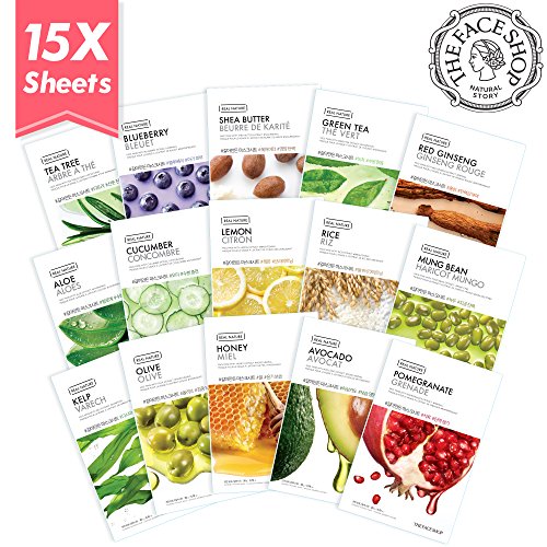 Product Cover The Face Shop Facial Mask Sheets (15 Treatments), Real Nature Full Face Masks Peel Off Disposable Sheet (Pack of 15)