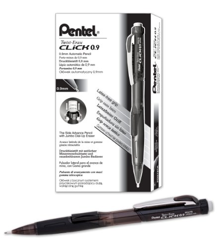 Product Cover Pentel Twist-Erase CLICK Mechanical Pencil (0.9mm) Assorted Black Barrels, Color May Vary,  Box of 12 (PD279TA)