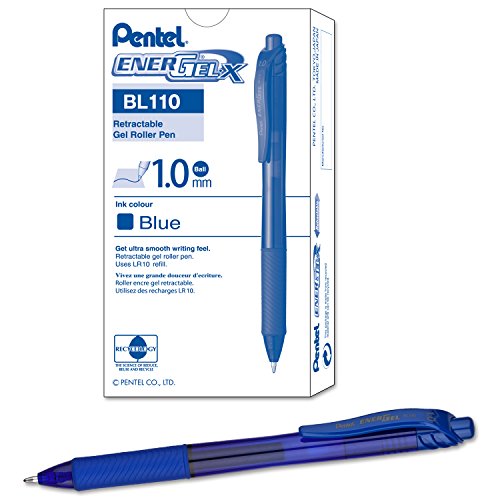 Product Cover Pentel EnerGel-X Retractable Liquid Gel Pen (1.0mm) Metal Tip, Blue Ink, Box of 12 (BL110-C)