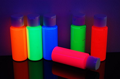 Product Cover DirectGlow 2oz UV Blacklight Reactive Fluorescent Acrylic Paints (6 Color Neon Assortment)