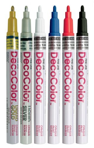 Product Cover Uchida Paint Markers Deco Color Fine Point Kit;(Total of 6 Colors) Colors as Follows: White, Black, Red, Blue, Silver, Gold