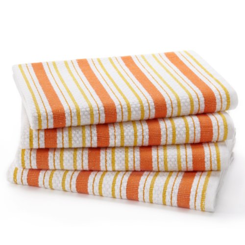 Product Cover Cotton Craft - 4 Pack - Basket Weave Kitchen Towels - Coral - 100% Cotton - Oversized 20x30 - Modern Clean Striped Pattern - Convenient Hanging Loop