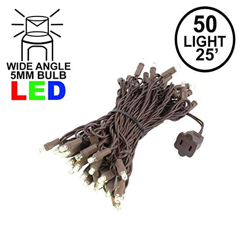 Product Cover Novelty Lights 50 Light LED Christmas Mini Light Set, Outdoor Lighting Party Patio String Lights, Warm White, Brown Wire, 25 Feet