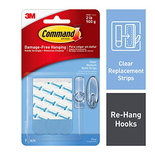 Product Cover Command Clear Replacement Strips, Re-Hang Indoor Clear Hooks, 9 strips (17021CLR-ES)