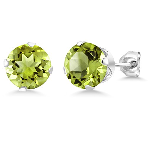 Product Cover Gem Stone King Green Peridot 925 Sterling Silver Stud Earrings For Women 2.00 cttw Gemstone Birthstone 6MM