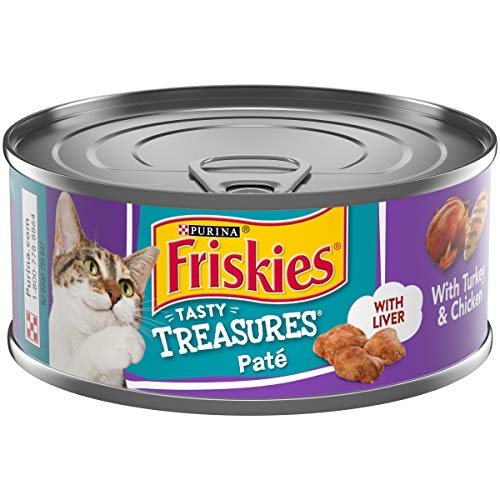 Product Cover Purina Friskies Pate Wet Cat Food, Tasty Treasures Turkey & Chicken Dinner With Liver 5.5 Ounce Cans (Pack of 24)