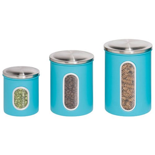 Product Cover Honey-Can-Do KCH-01312 3-Piece Metal Nested Canister Storage Set, Blue