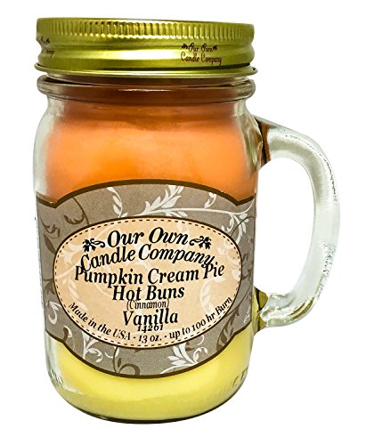Product Cover Our Own Candle Company Fall Triple - Pumpkin Cream Pie, Cinnamon, and French Vanilla Scented 13 Ounce Mason Jar Candle