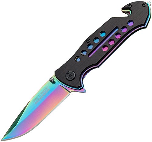 Product Cover TAC Force TF-509 Spring Assist Folding Knife, Rainbow Blade, Black Handle, 4.5-Inch Closed