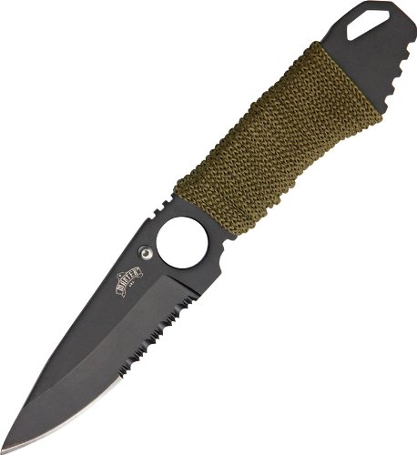 Product Cover Master USA MU-1121GN Tactical Fixed Blade Neck Knife, Black Half-Serrated Blade, Olive Green Cord-Wraped Handle, 6-3/4-Inch Overall