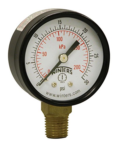 Product Cover Winters PEM Series Steel Dual Scale Economical All Purpose Pressure Gauge with Brass Internals, 0-30 psi/kpa, 2