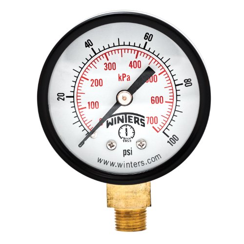Product Cover Winters PEM Series Steel Dual Scale Economical All Purpose Pressure Gauge with Brass Internals, 0-100 psi/kpa, 2