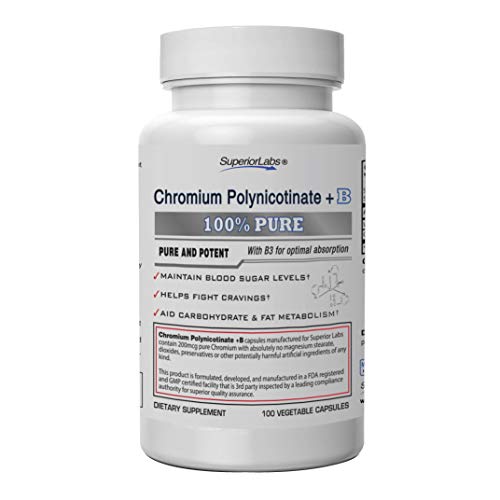 Product Cover Pure Chromium Polynicotinate Supplement - Made In USA - 200mcg + Vitamin B3 for Optimal Absorption, Veggie Cap, 14 week Supply, 100% Money Back Guarantee