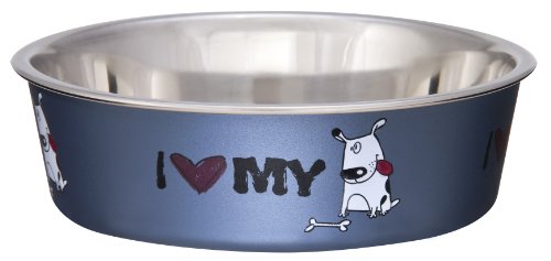 Product Cover Loving Pets Bella Bowl Designer & Expressions, Dog Bowl, Large, I Love My Dog, Steel Blue