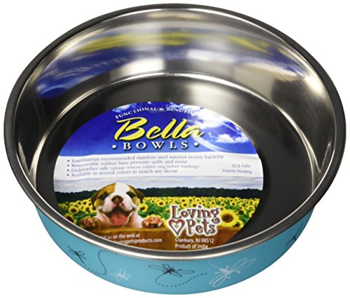 Product Cover Loving Pets Bella Bowl Designer & Expressions Dog Bowl, Medium, Dragonfly, Turquoise
