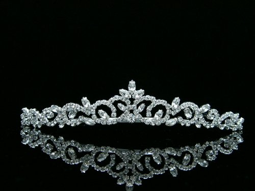Product Cover Bridal Princess Rhinestones Crystal Flower Wedding Tiara Crown - Silver Plating T463