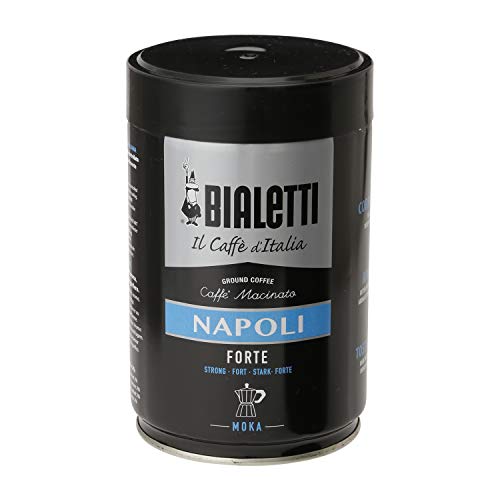 Product Cover Bialetti Coffee, Moka Ground, Dark Roast, Napoli, Italy Signature Robusta Arabica Blend, Vacuum Sealed 8.8 Ounce Tin Can