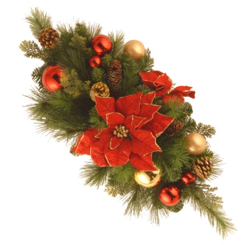 Product Cover National Tree 30 Inch Decorative Collection Centerpiece with Ball Ornaments, Cones and Red Poinsettia Flowers (DC13-110-30C)