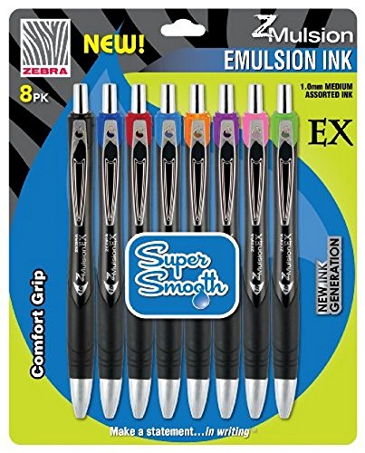 Product Cover Zebra Z-Mulsion EX Emulsion Retractable Ballpoint Pen, 1.0mm, Assorted, 8-Pack