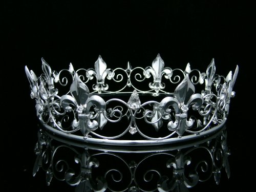 Product Cover Men's Full King's Crown for Theather Prom Party - Clear Crystals Silver Plating T373