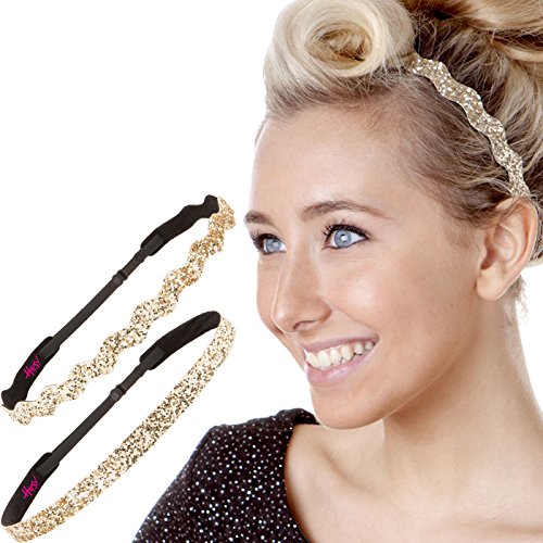 Product Cover Hipsy Women's Adjustable NO SLIP Bling Glitter Headband Mixed Pack (Golden Rod 2pk)