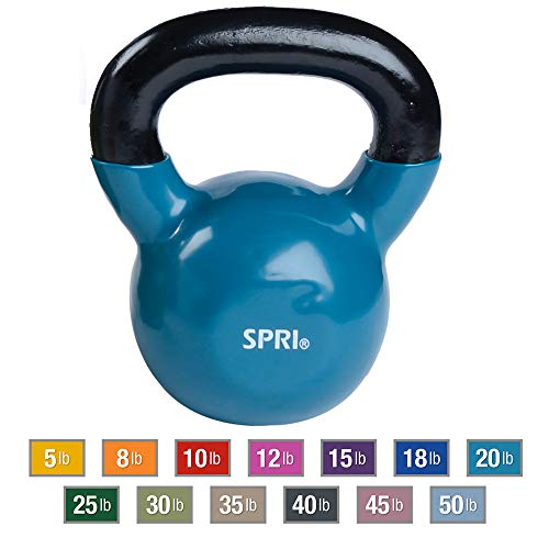 Product Cover SPRI Kettlebell Weights Deluxe Cast Iron Vinyl Coated Comfort Grip Wide Handle Color Coded Kettlebell Weight Set (Teal, 20-Pound)