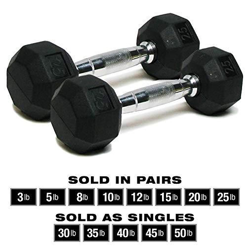 Product Cover SPRI Dumbbells Deluxe Rubber Coated Hand Weights All-Purpose Color Coded Dumbbell for Strength Training (Set of 2) (25-Pound)