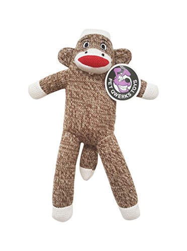 Product Cover Pet Qwerks Sock Monkey Plush Interactive Dog Toy with Squeakers