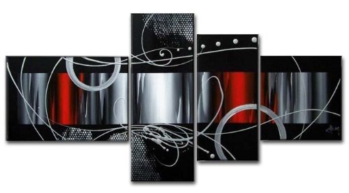 Product Cover 100% Hand-painted Wood Framed Red Back Clouds Home Decoration Modern Abstract Oil Painting on Canvas 4pcs/set Mixorde