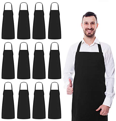 Product Cover Utopia Kitchen 12 Pack Bib Aprons Bulk, 32-Inch by 28-Inch with Extra Long Ties - Black