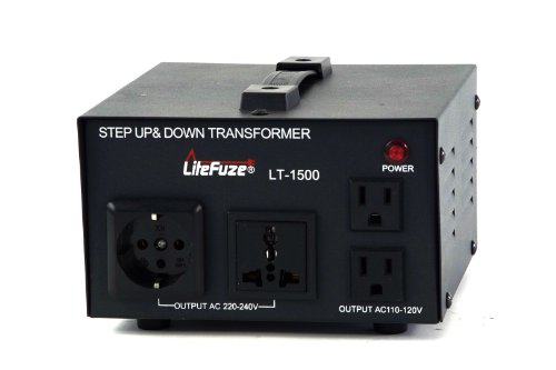 Product Cover LiteFuze LT-1500 1500 Watt Voltage Converter Transformer - Step Up/Down - 110V/220V - Circuit Breaker Protection