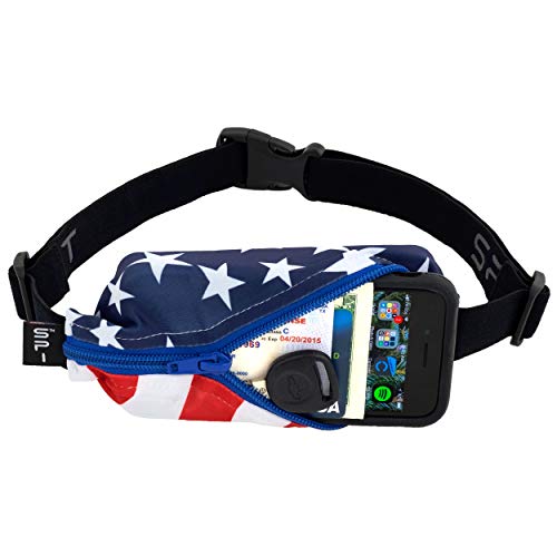 Product Cover SPIbelt Running Belt Original Pocket, No-Bounce Waist Bag for Runners, Athletes Men and Women, fits Smartphones iPhone 6 7 8 X, Workout Fanny Pack, Expandable Sport Pouch, Adjustable American Flag