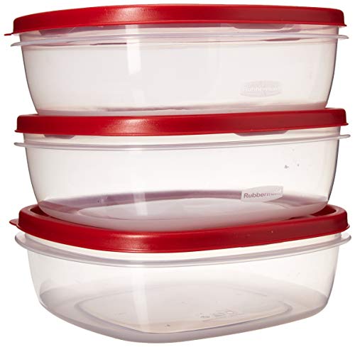Product Cover Rubbermaid BHBAZUSM21M089 085275709247 7J71 Easy Find Lid Square 9-Cup Food Storage (Pack of 3 Containers), Red