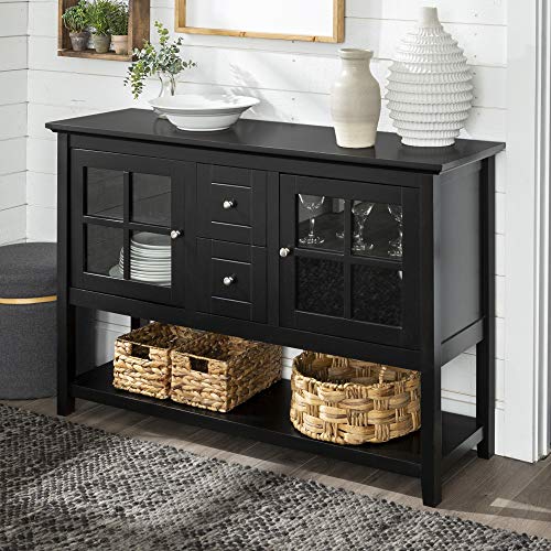 Product Cover WE Furniture Rustic Farmhouse Wood Buffet Storage Cabinet Living Room, 52 Inch, Black