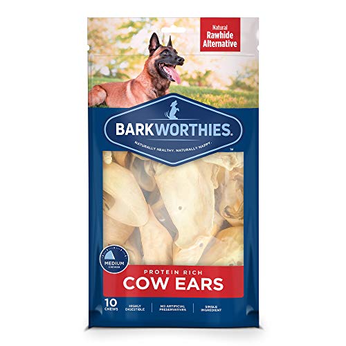 Product Cover Barkworthies Protein-Rich Cow Ears (10 Chews) - All-Natural Rawhide Alternative - Highly Digestible Dog Chew - Gourmet, Healthy Dog Treats