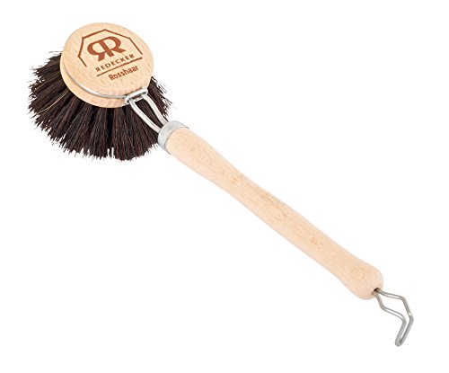 Product Cover Redecker Soft Horsehair Bristle Dish Brush 2 inches Head, 7-1/2 inch Beechwood Handle, Natural Bristles are Gentle but Effective, Steel Hanging Loop for Storage, Made in Germany