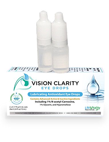 Product Cover Vision Clarity Eye Drops containing 1% Carnosine (NAC Drops), Lubricants, Two 5ml vials, for Dry Eyes and More