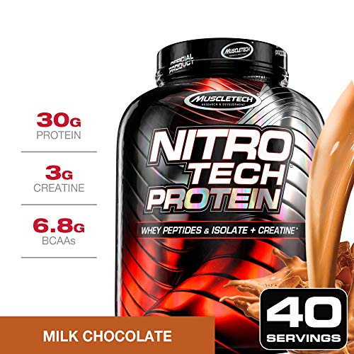 Product Cover NitroTech Protein Powder Plus Creatine Monohydrate Muscle Builder, 100% Whey Protein with Whey Isolate, Milk Chocolate, 40 Servings (4lbs)