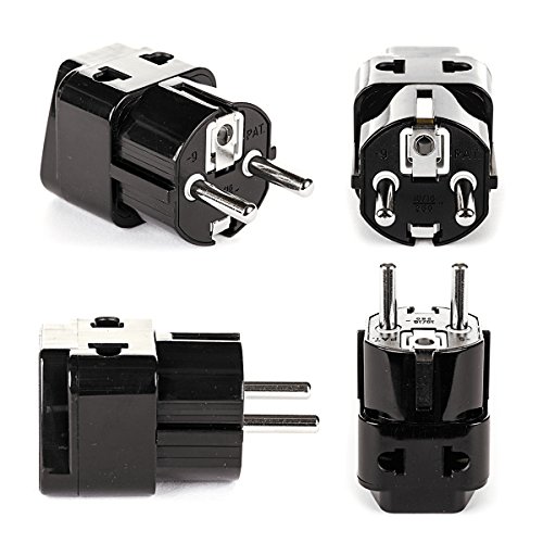 Product Cover European Adapter Plug, OREI Travel Adaptor for Europe Schuko Countries 2 in 1, for Germany France Iceland Netherlands Russa Greece Spain - Safe Grounded Connection - Universal Socket - 4 Pack