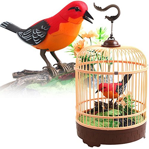 Product Cover Liberty Imports Singing and Chirping Bird Toy in Cage - Realistic Sounds and Movements - Sound Activated