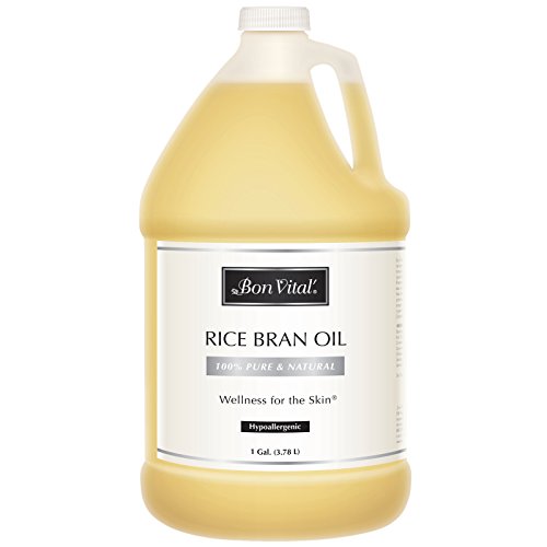 Product Cover Bon Vital' Rice Bran Oil, 100% Pure and Cold Pressed Carrier Oils for Diffusers, Professional Massage Oil, Best Beauty Secret for Soft & Smooth Skin, Moisturizer & Sore Muscle Relief, 1 Gallon Bottle