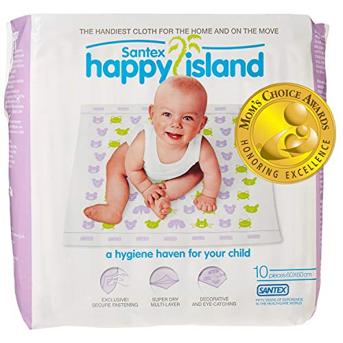 Product Cover Happy Island Multi-Use Pads for Babies, Infants and Toddlers, Clean-ups, Rapid Absorption, Waterproof, Cushioned with Adhesive Strips to Keep Changing Mats in Place (10-Count)